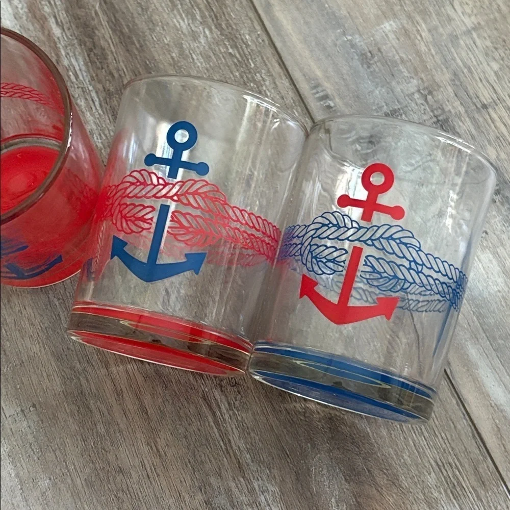 Red and blue nautical rope knotted glasses set 4